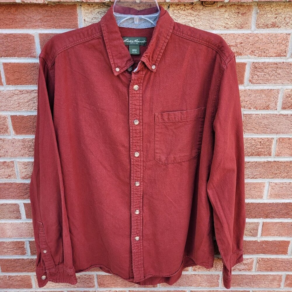Eddie Bauer Flannel Button Down Shirt Men's Size XL Red Soft Suede Feel - Picture 1 of 8